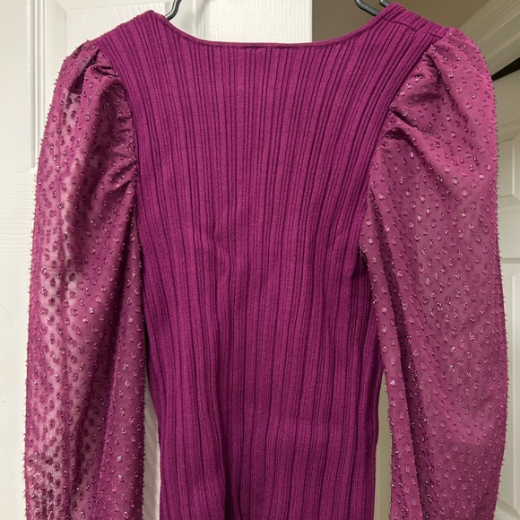Anthropologie Puff-Sleeve Shimmer Sweater Medium Plum Purple - Picture 12 of 13